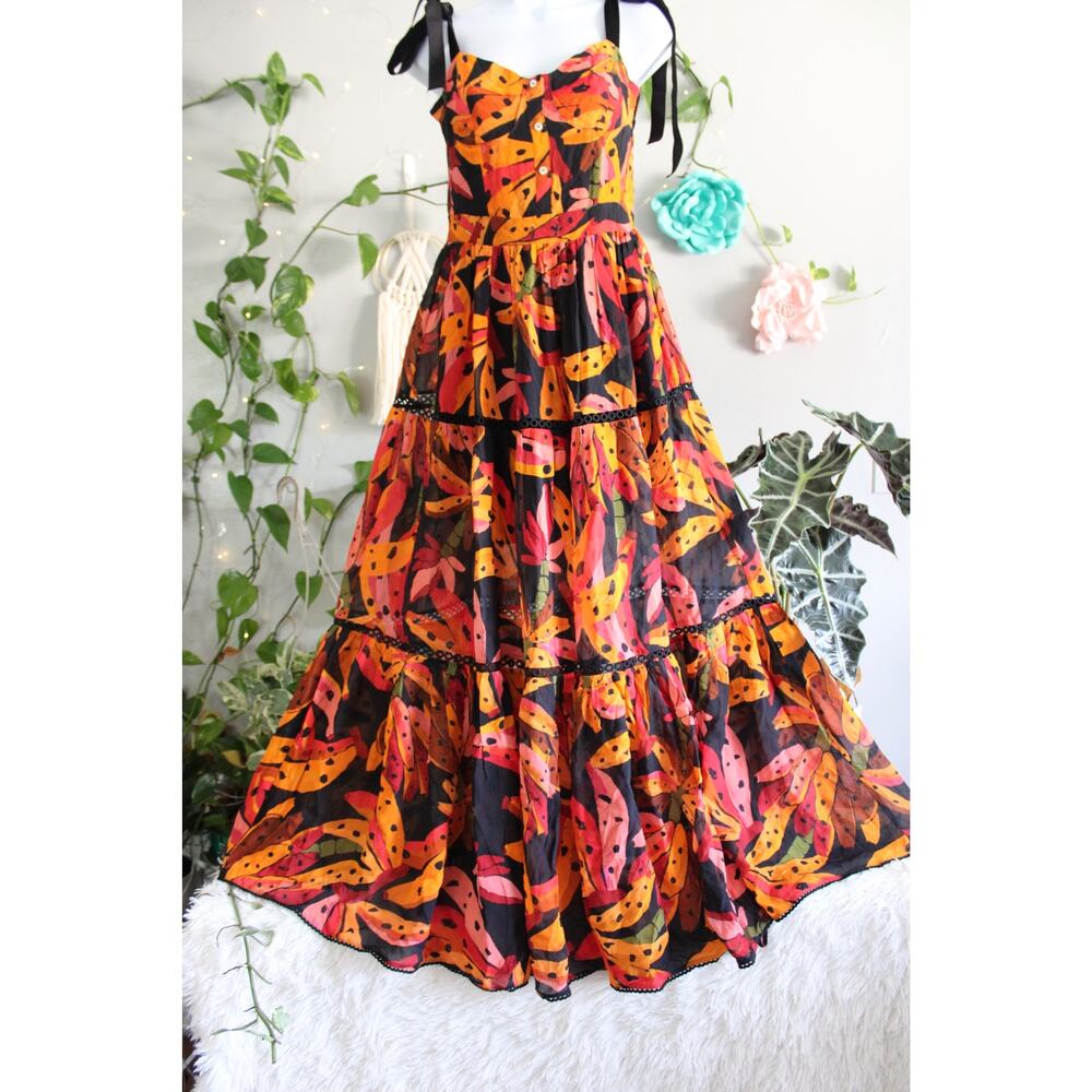 Farm Rio Banana Print Tiered Maxi Dress Size S MSRP $345 – NWOT - Picture 8 of 13